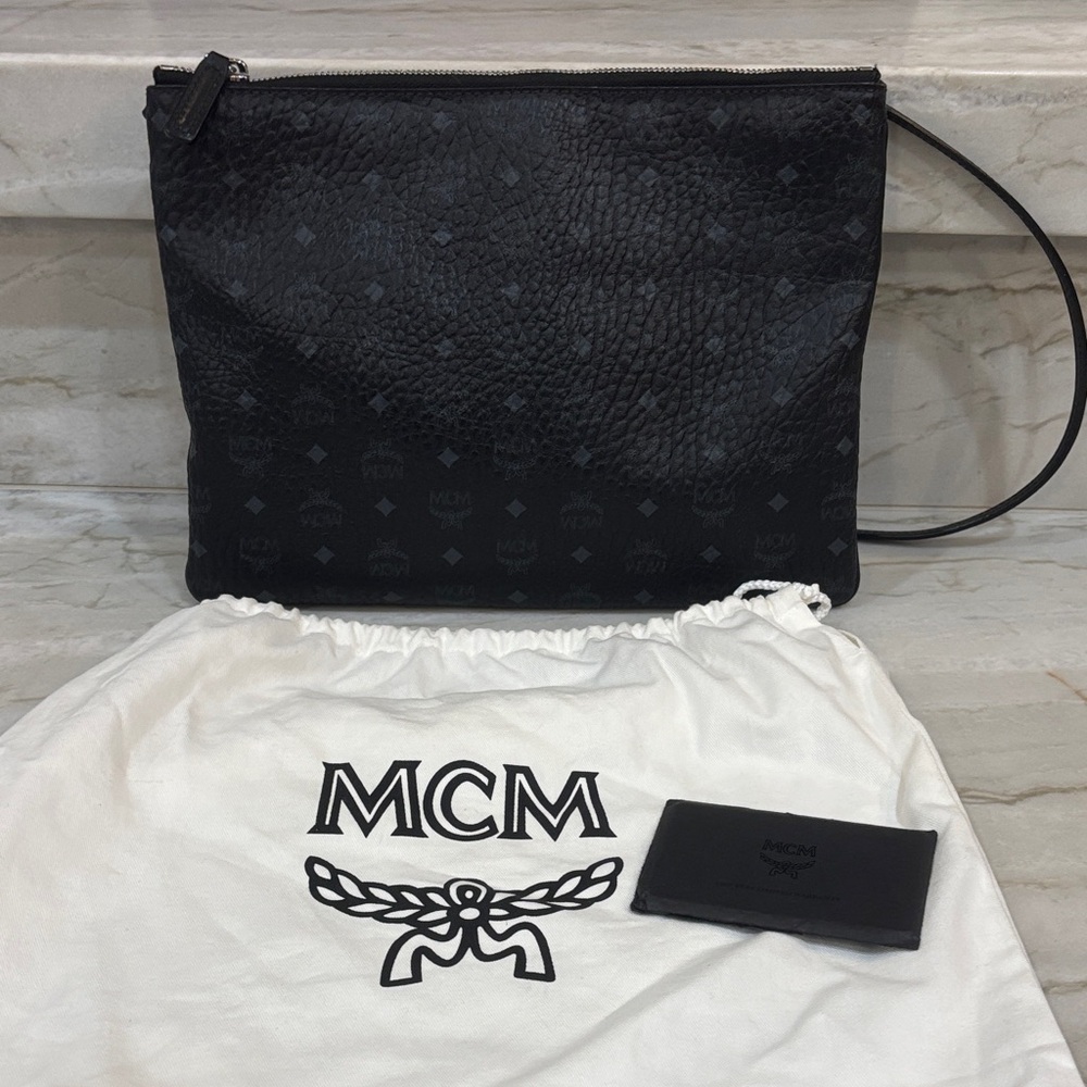 MCM Black Textured Leather Pouch
